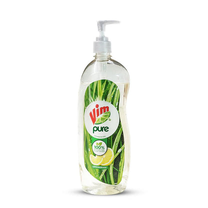 Vim Pure Dishwash Liquid Gel with Lemongrass Freshness, Removes tough grease, 100% Plant-Based, Paraben & Phosphate Free, Creamy foam, Safe for Child and Pet Utensils, 750 ml