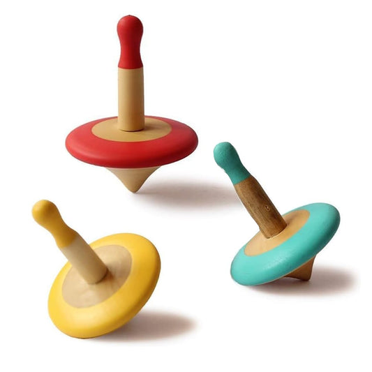 Shumee Wooden Spin Tops (Lattu/Buguri/Bongaram) Set fo 3 (3 Years+) | Multicolor | Sensory Toys | Eco Friendly & Safe | Non Toxic Colors | Indoor & Outdoor