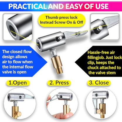 amiciTools Universal Air Pump Nozzle for Inflator, Clip Valve for Inflation and Deflation| No Leakage Replacement Hose Adapter