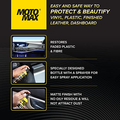 Motomax Protectant Spray (200 ml)| Repels dust, pollutants| Protect, Restore faded vinyl, plastic, leather, dashboard, rubber, tyres of Cars, Bikes, Motorcycles & Scooty| Provides long lasting shine