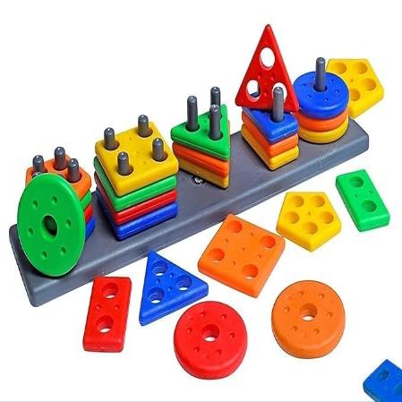 WireScorts Plastic Geometry Toys for 1 2 3 Year Old Boy Girl, 1 2 Year Old Boy Girl Birthday Gifts, Plastic Angle Learning Puzzles Shape Sorter Toys for Toddlers - Multi Color