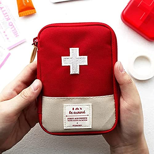 Bhajan First Aid Bag Empty Pouch Mini Portable Medical Bag for Outdoor Camping Hiking Travel Emergency Essentials Organizer Multifunction Emergency Medicine Storage (Red)