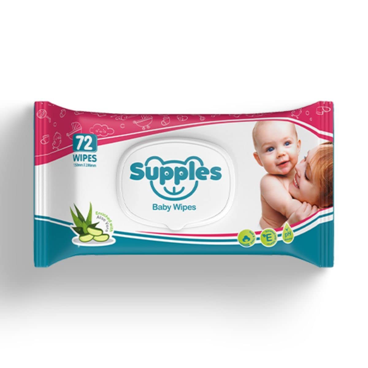 Amazon Brand - Supples Baby Wet Wipes with lid Enriched with Aloe Vera, 72 Wipes/Pack (Pack of 4)