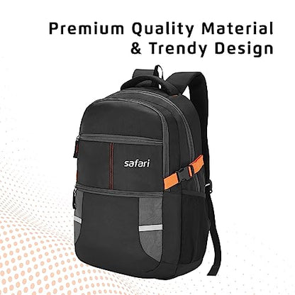 Safari Omega spacious/large laptop backpack with Raincover, college bag, travel bag for men and women, Black, 30 Litre