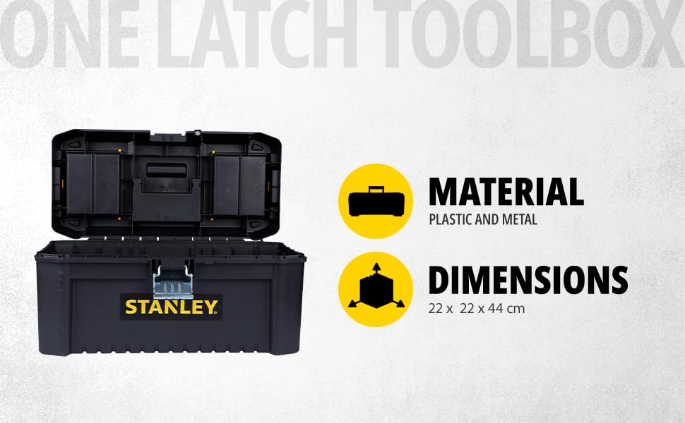 STANLEY 19'' Essential Tool Box with Metal Latch (Black and Yellow) & 70-482 8'' Sturdy Steel Combination Plier Double Sleeve (Yellow and Black) & 12''/300mm Stilson Type Pipe Wrench