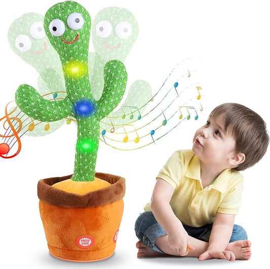 SHINETOY ENTERTAIN KIDS Tiktok Dancing Cactus Plush Toy USB Charging,Sing 120Pcs Songs,Recording,Repeats What You Say and Emit Colored Lights,Gifts (Talking Cactus)