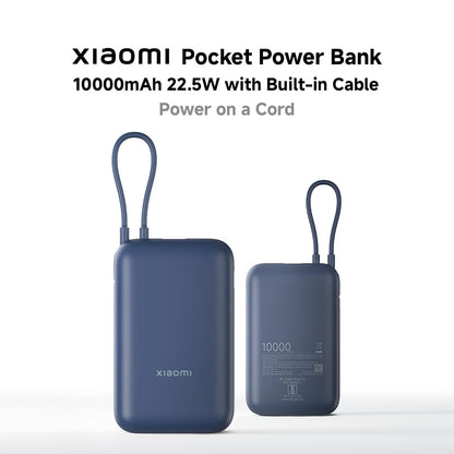 Xiaomi Pocket Power Bank 10000mAh 22.5W Fast Charging|Inbuilt Cable|Slim & Compact|Power Delivery|QC 3.0|Type-C Input & Output|3 Output Ports|Blue|Supports Android,Apple,Tablets,Earbuds,Watches