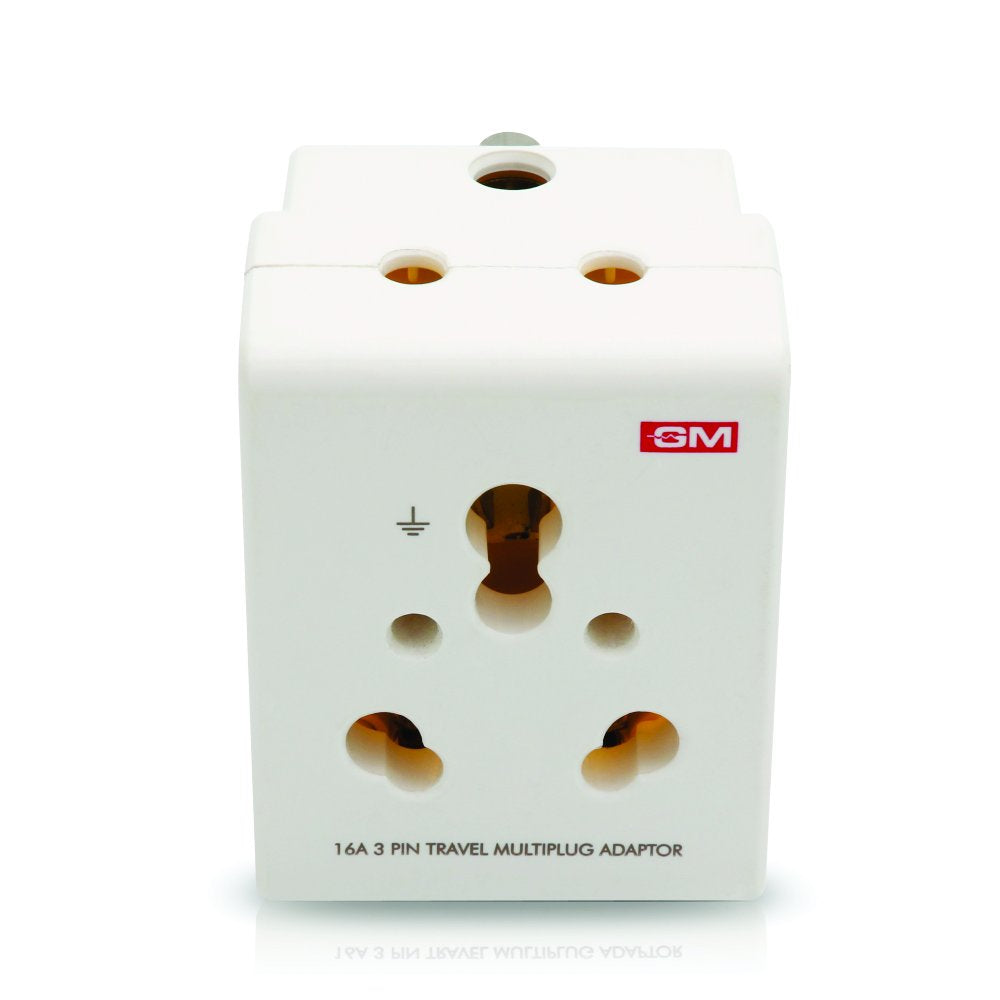 GM 3050 16 AMP 3 Pin Multi Plug Travel Adaptor Suitable for Class I and II Electrical Appliances - White