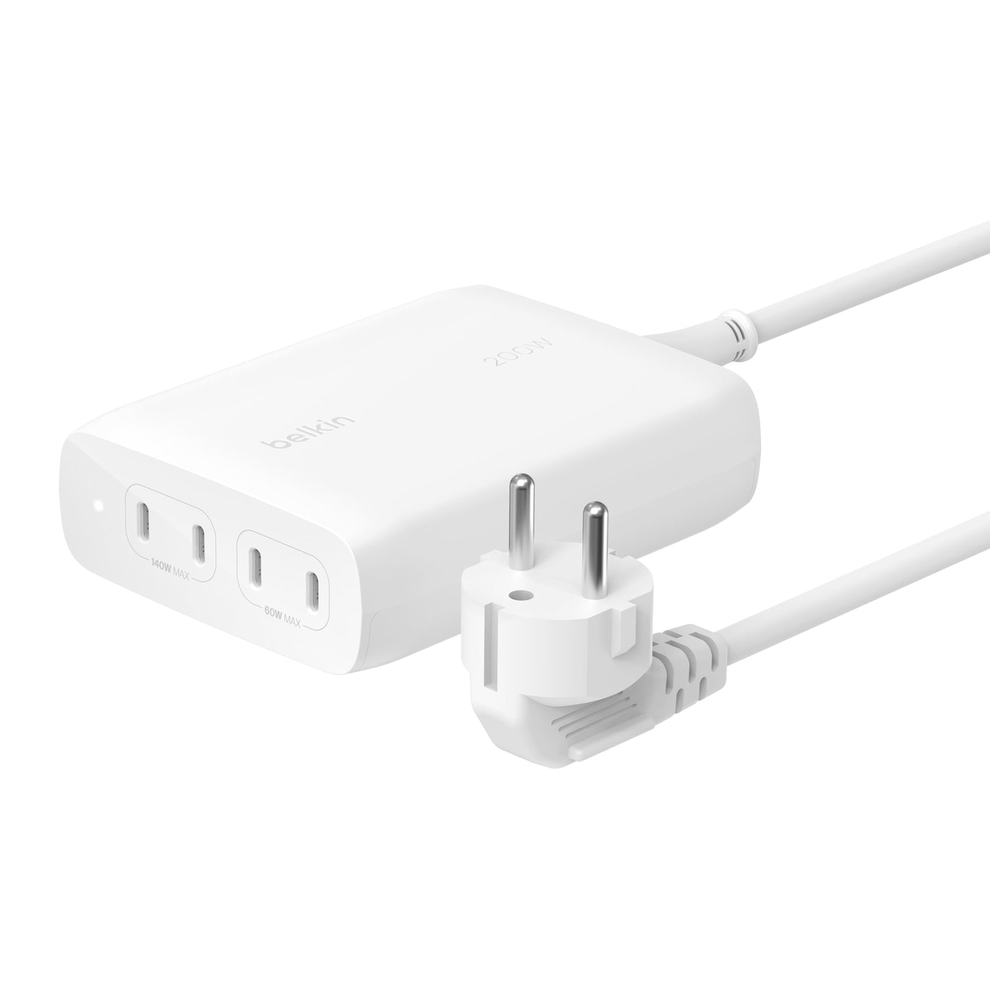 Belkin 200W GaN 4 Port (4 USB-C PD 3.0) Fast Charger with PPS Technology, Compact Size, for MacBook, iPad, iPhone and Other USB C Supported laptops & Devices - White