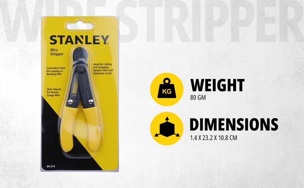 STANLEY 84-214-22 5.25'' 130 mm Wire Stripper Ideal for Cutting, Stripping Speaker Wires & Appliance Cords for Home, DIY & Professional Use, YELLOW & BLACK