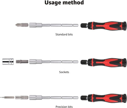 amazon basics 73-Piece Magnetic Ratchet Wrench and Screwdriver Set, 8 x 4.6 x 1.3 inch