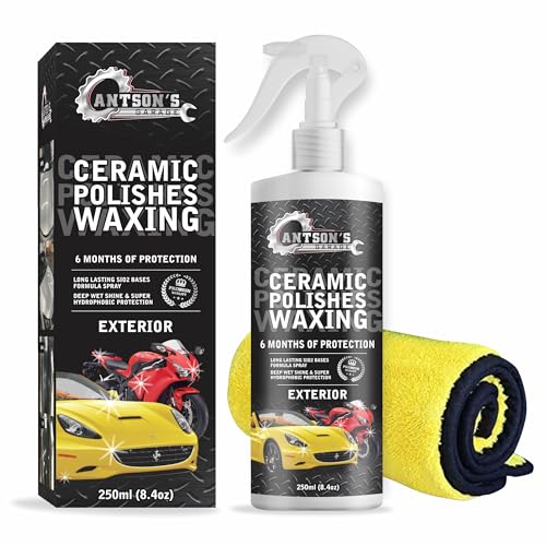 Ceramic Polish Waxing for Car - Antson 250ML Easy To Apply Hydrophobic Spray With Extreme Gloss, Slickness & UV Protection, More Durable Than Other Car Polish & Wax