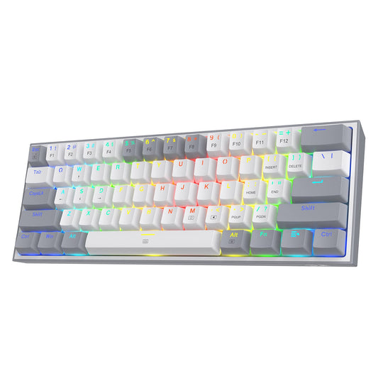 Redragon K617 Fizz 60% Wired RGB Gaming Keyboard, 61 Keys Compact Mechanical Keyboard w/White and Grey Color Keycaps, Linear Red Switch, Pro Driver/Software Supported