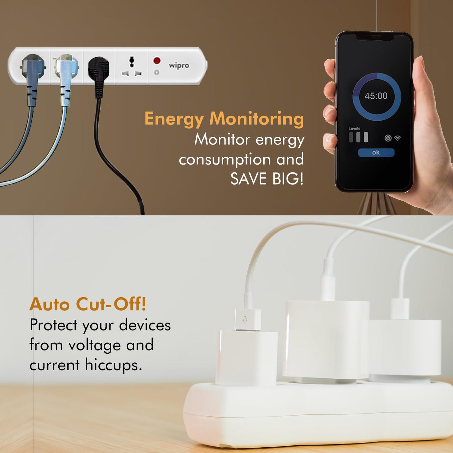 Wipro Smart Wi-Fi Extension Board with 4 Universal Socket| Voice control with Alexa and Google Asst | Master Switch| Energy Monitoring Feature for Connected Device | Schedule ON/OFF (Pack of 1, White)