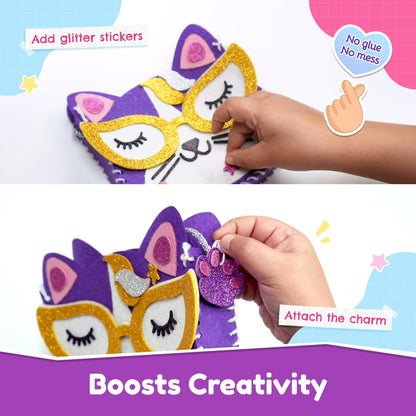 Bloomingo Art & Craft Kit - Kitty Sling Bag: Fun Mess Free Arts & Craft Kit for Kids; Design Your Own Cute DIY Craft Bag; Birthday Gift for Girls and Boys of Ages 4, 5, 6, 7, 8, 9, 10, 11, 12