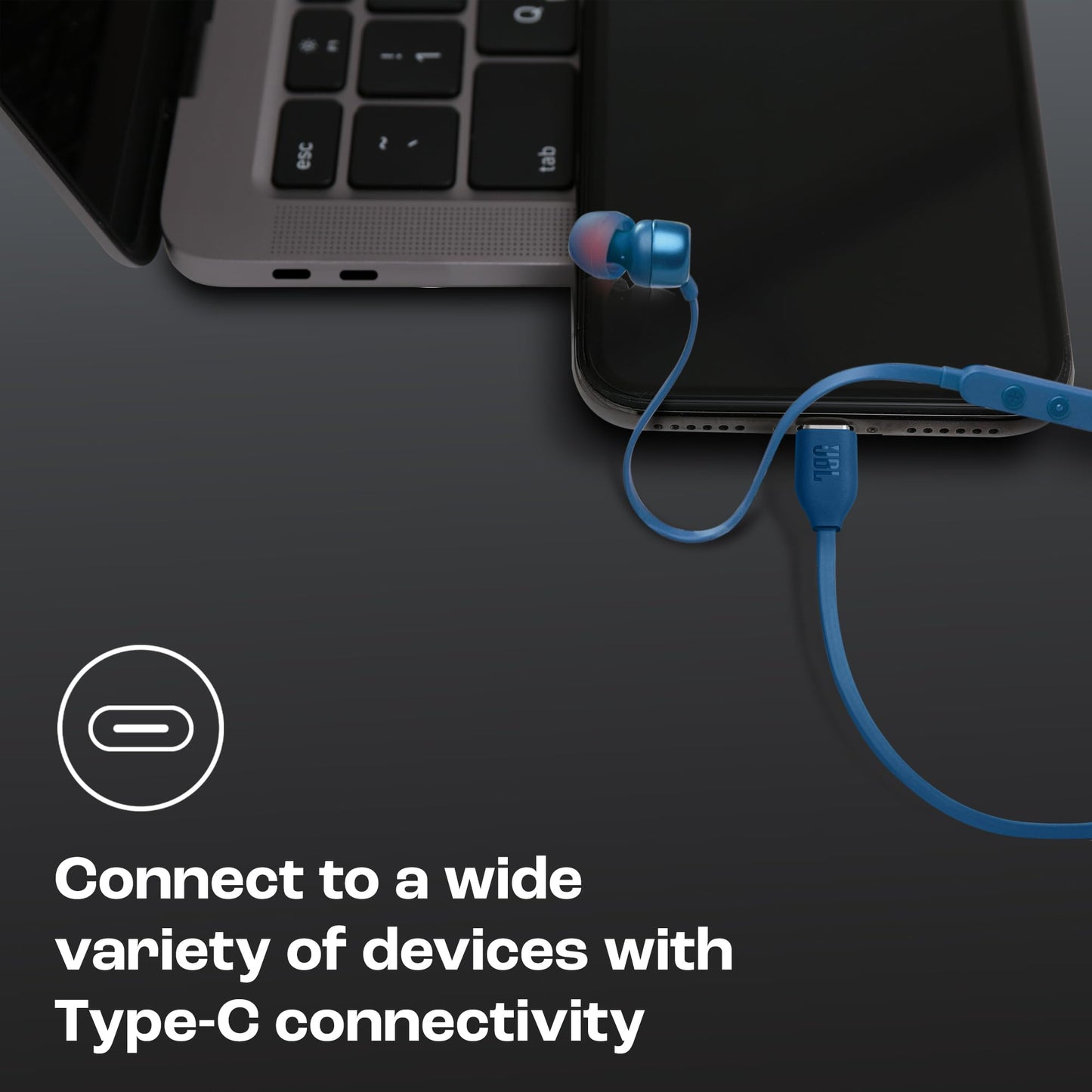 JBL Tune 310 Wired in-Ear Type C Headphones, Hi-Res Audio with Digital-to-Analog Converter, 3-Button EQ Preset Remote with Microphone, Tangle-Free Flat Cable, Compatible with USB-C Devices (Blue)