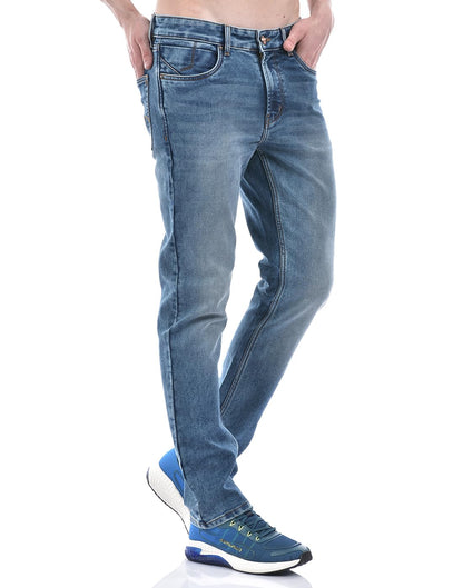 Numero Uno Mens Slim Fit Mid Blue Heavy Wash Sustainable Jeans