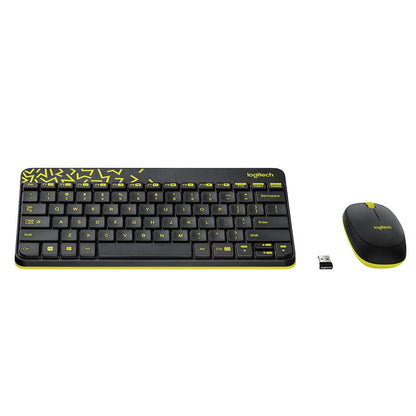 Logitech MK240 Nano Wireless USB Keyboard and Mouse Set, 12 Function Keys 2.4GHz Wireless, 1000DPI, Spill-Resistant Design, PC/Mac, Black/Chartreuse Yellow