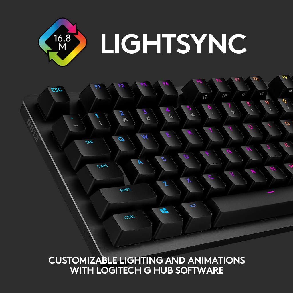 Logitech G512 Mechanical Gaming Keyboard,RGB Lightsync Backlit Keys,GX Brown Tactile Key Switches,Brushed Aluminum Case,Customizable F-Keys,USB Pass Through - Black