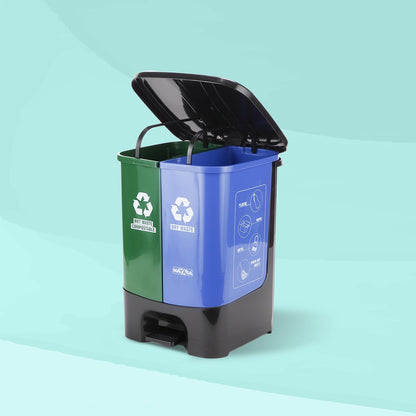 Nayasa Plastic 2 In 1 Dustbin Big | 33 Liter | Pedal Dustbin | With Lid and Detachable Bin | Garbage Waste Bin with Handle | Dustbin for Kitchen-Bathroom | Wet & Dry Waste Bin | Green & Blue