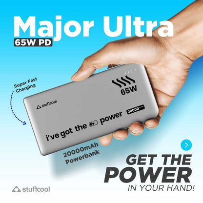 Stuffcool Major Ultra 65W PD Super Fast Charging 20000mAh Powerbank Supports Super Fast Charging 2.0, Charges macbooks, laptops, DSLRs and Gaming Console