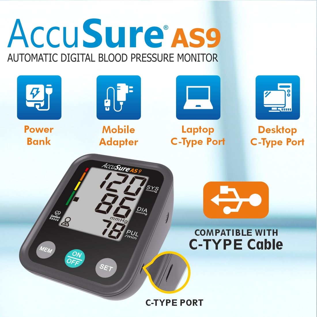 AccuSure Blood Pressure Monitor Fully Automatic Digital Large Display And Adjustable Arm-Cuff Comes - Grey Color