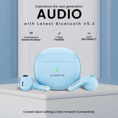 HAMMER New Launch Ultra Pods TWS Wireless Bluetooth Ear buds, Inbuilt Mic, 100H Standby Time, Earbuds with 30H Playtime, USB Type-C,13mm Dynamic Drivers, IPX5 Water Resistant Bluetooth Earphones(Blue)