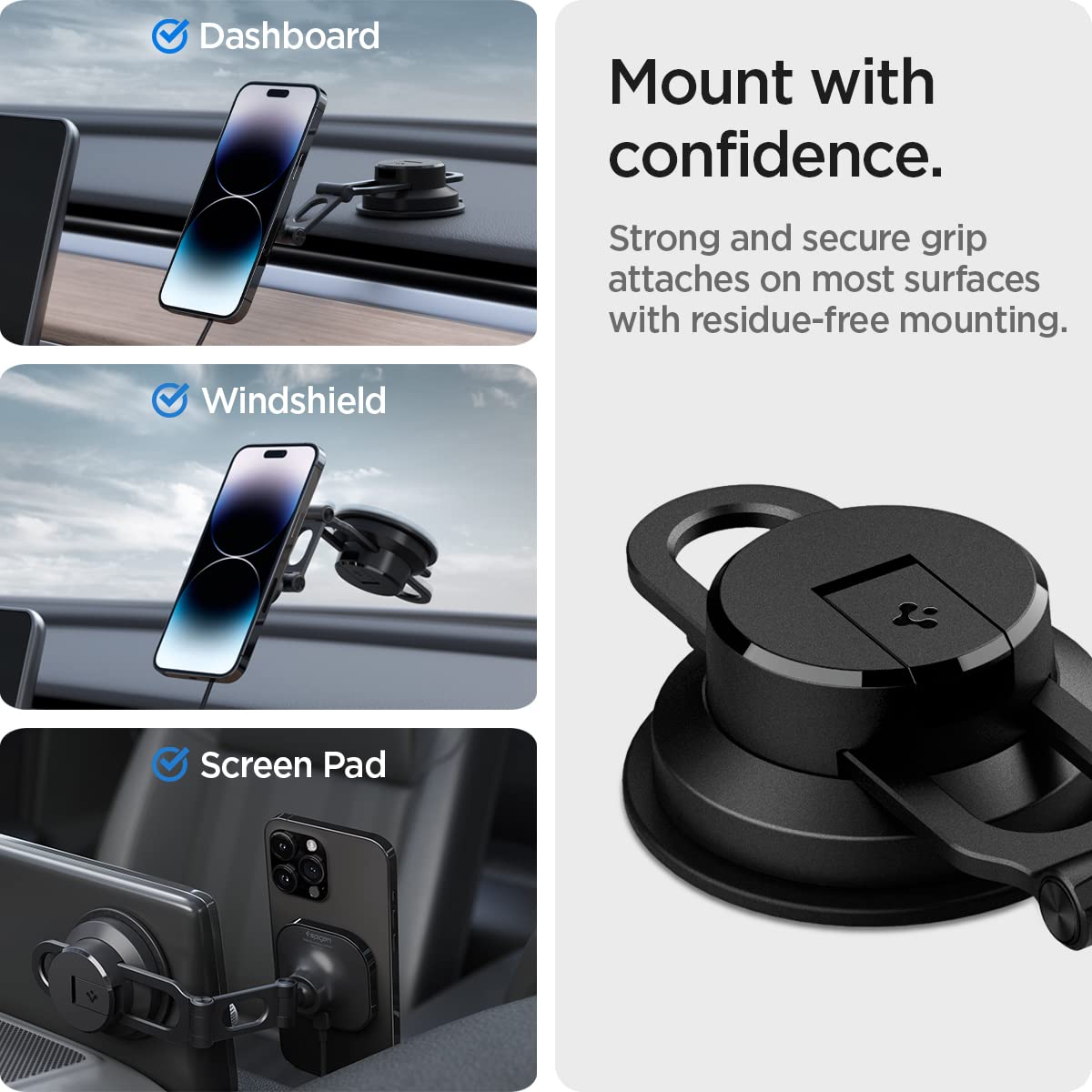 Spigen OneTap Pro 3 (MagFit) Designed for MagSafe Wireless Charger Dashboard, Windshield, & Screen Car Mount Compatible with iPhone 16 Pro Max, 16 Pro, 16 Plus, 15, 14, 13, and 12 Series