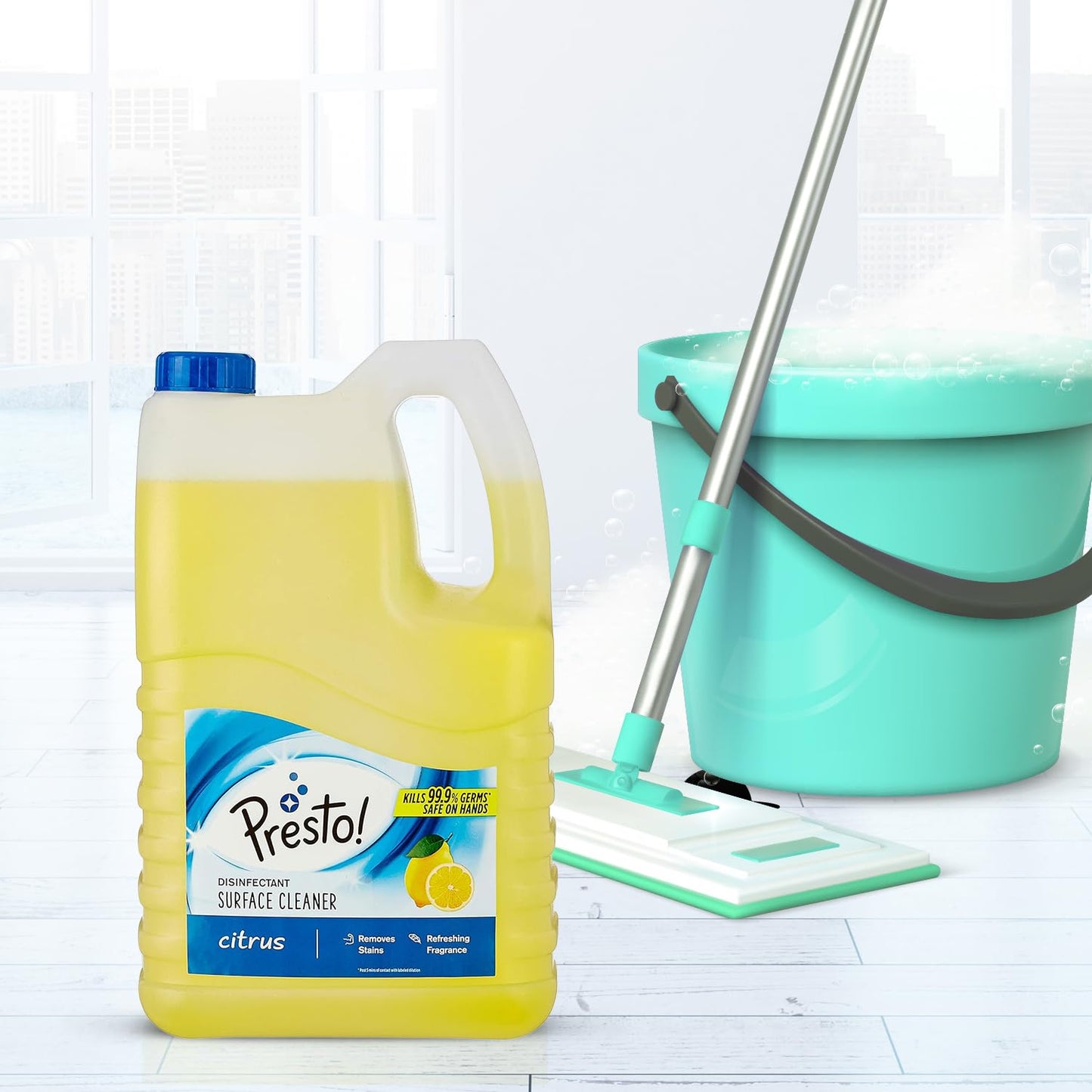 Amazon Brand - Presto! Disinfectant Surface/Floor Cleaner - 5 L (Citrus)|Kills 99.9% Germs