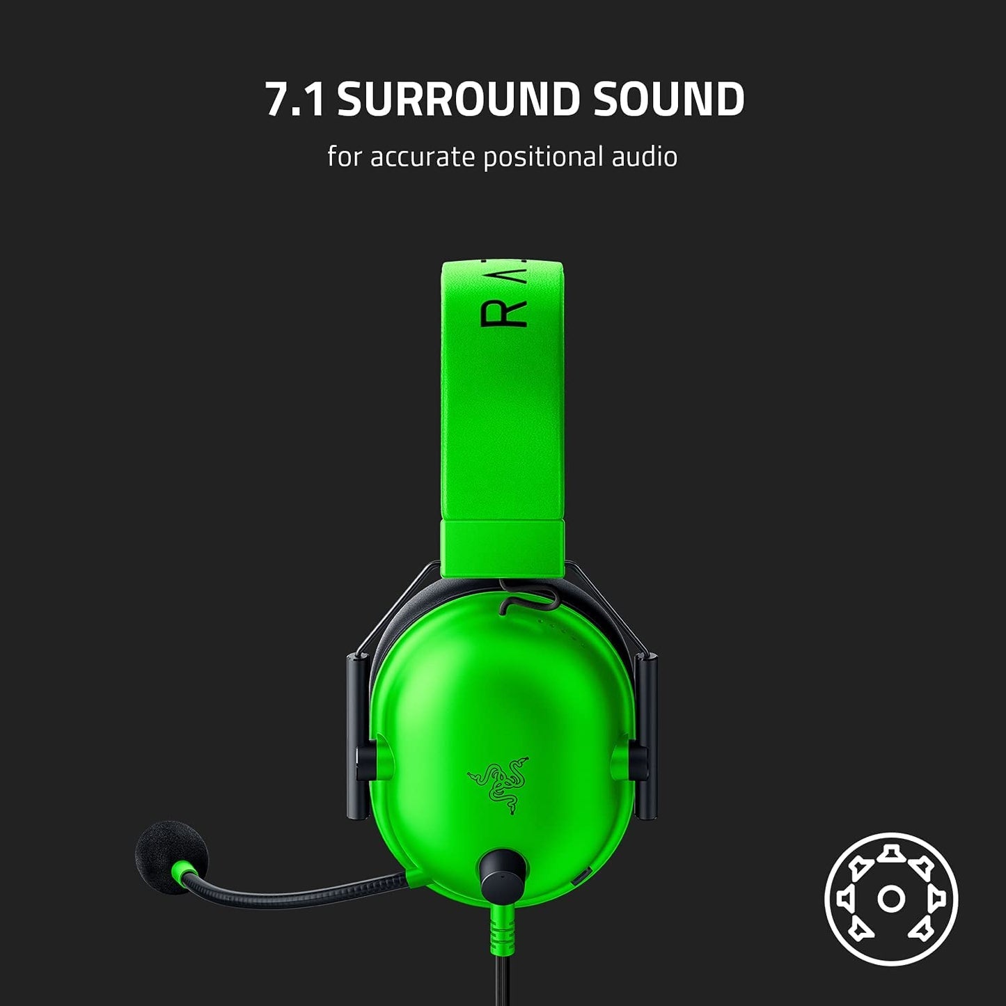 Razer Blackshark V2 X Gaming : 7.1 Surround Sound - 50Mm Drivers - Memory Foam Ear Cushions Wired On Ear Headphones With Mic Rz04-03240600-R3M1 - Green