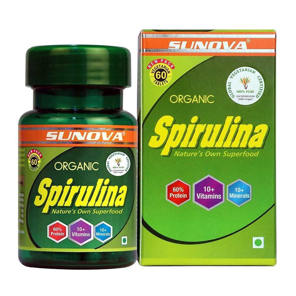 SUNOVA Organic Spirulina Tablets – Nature’s Own Superfood and Nutritional Supplement ,Spirulina and Blue-Green Algae for Full Body Support – 60 Tablets