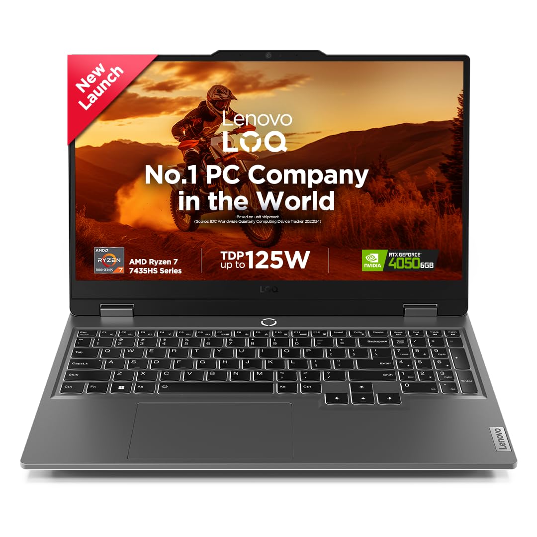 Lenovo LOQ 2024 AMD Ryzen 7 7435HS | NVIDIA RTX 4050 6GB (24GB RAM/512GB SSD/15.6" (39.6cm)/Windows 11/Office Home 2024/100% sRGB/3 Mon. Game Pass/Grey/2.4Kg), 83JC00EGIN Gaming Laptop