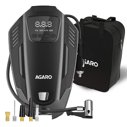 AGARO Primo High Power Digital Tyre Inflator for Car & Bike, Air Inflator Car Accessories, 120 Watt Air Pump with 12V Car Plug, upto 150 Psi, Emergency LED Light, Compact & Portable Air Compressor