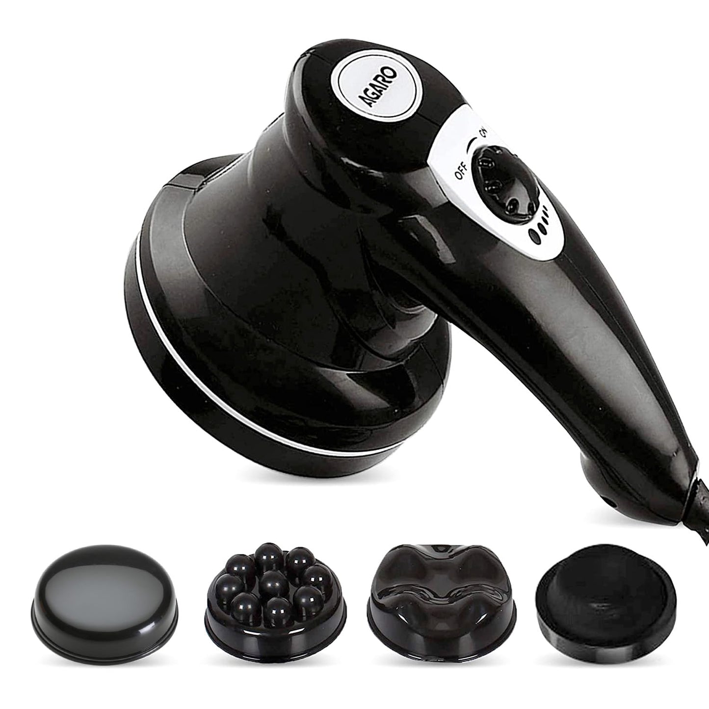 AGARO Atom Electric Handheld Full Body Massager with 3 Massage Heads, Mesh Cover, Variable Speed Settings for Pain Relief and Relaxation, Back, Arms, Leg & Foot, Black.