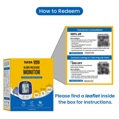 TATA 1mg Blood Pressure Monitor | Digital BP check machine for home | Large, backlit LCD Display & One Touch Operation | Free Travel Pouch | With USB cable & AA battery | Memory 99 sets for 2 users