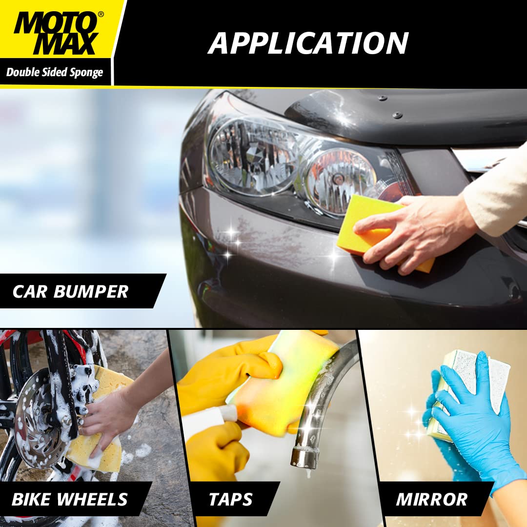 Motomax Premium Non-Scratch Double-Sided Car and Bike Cleaning Sponge - for Wheels, Bonnet, Hood, Washing Cars, Bikes, Scooters, Bicycles, Walls, Windows, Kitchen Surfaces & Other Surfaces