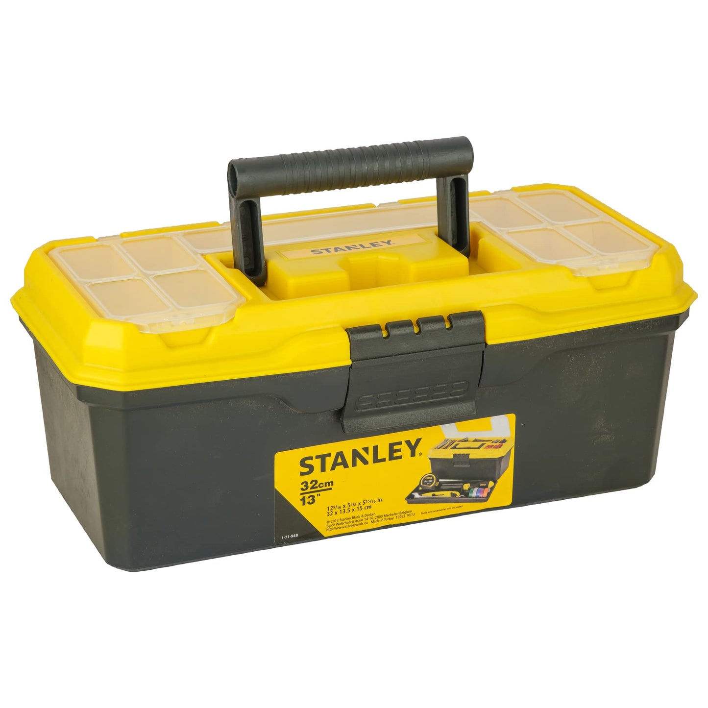 STANLEY 1-71-948 13'' Organised Maestro Heavy-Duty Portable Plastic Essential Toolbox with Clear Top Lid and Removable Tray Compartment for Easy & Convenient Storage, 1 Year Warranty, YELLOW & BLACK