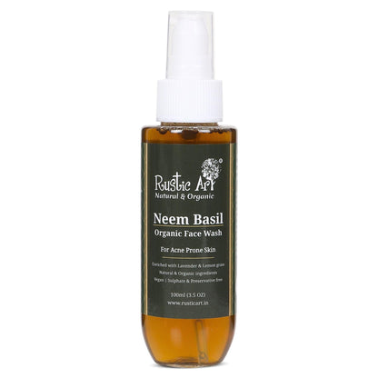 Rustic Art Organic Neem Basil Face Wash For Acne Prone Skin | Anti Acne, Anti Pimple | 100 Ml