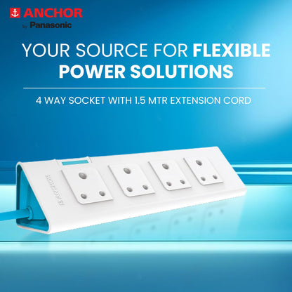 Anchor by Panasonic 4 way Extension Board Socket with Single Switch | 4 Way Socket with 1.5 Mtr Extension Cord | Multi Plug Socket for Home Wall, Office (22061)