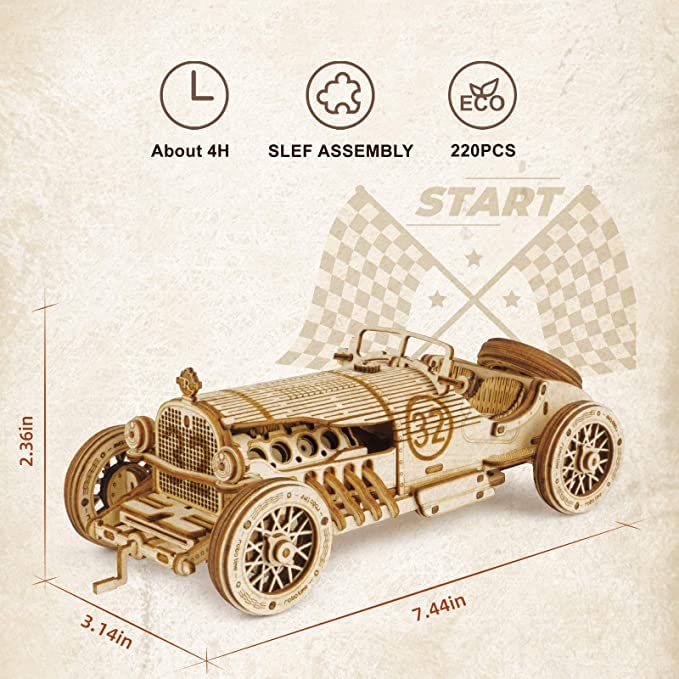 Grand Prix Car Model Cars to Build, 3D Wooden Puzzle for Adults & Teens, DIY Scale Mechanical Car Model Building Kits, Best Toys Gift for Kids