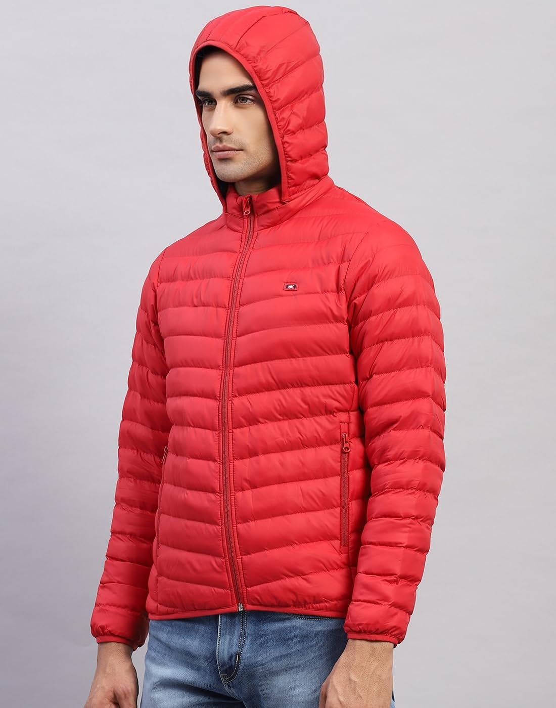 Monte Carlo Mens Solid Red Hooded Full Sleeve Jacket