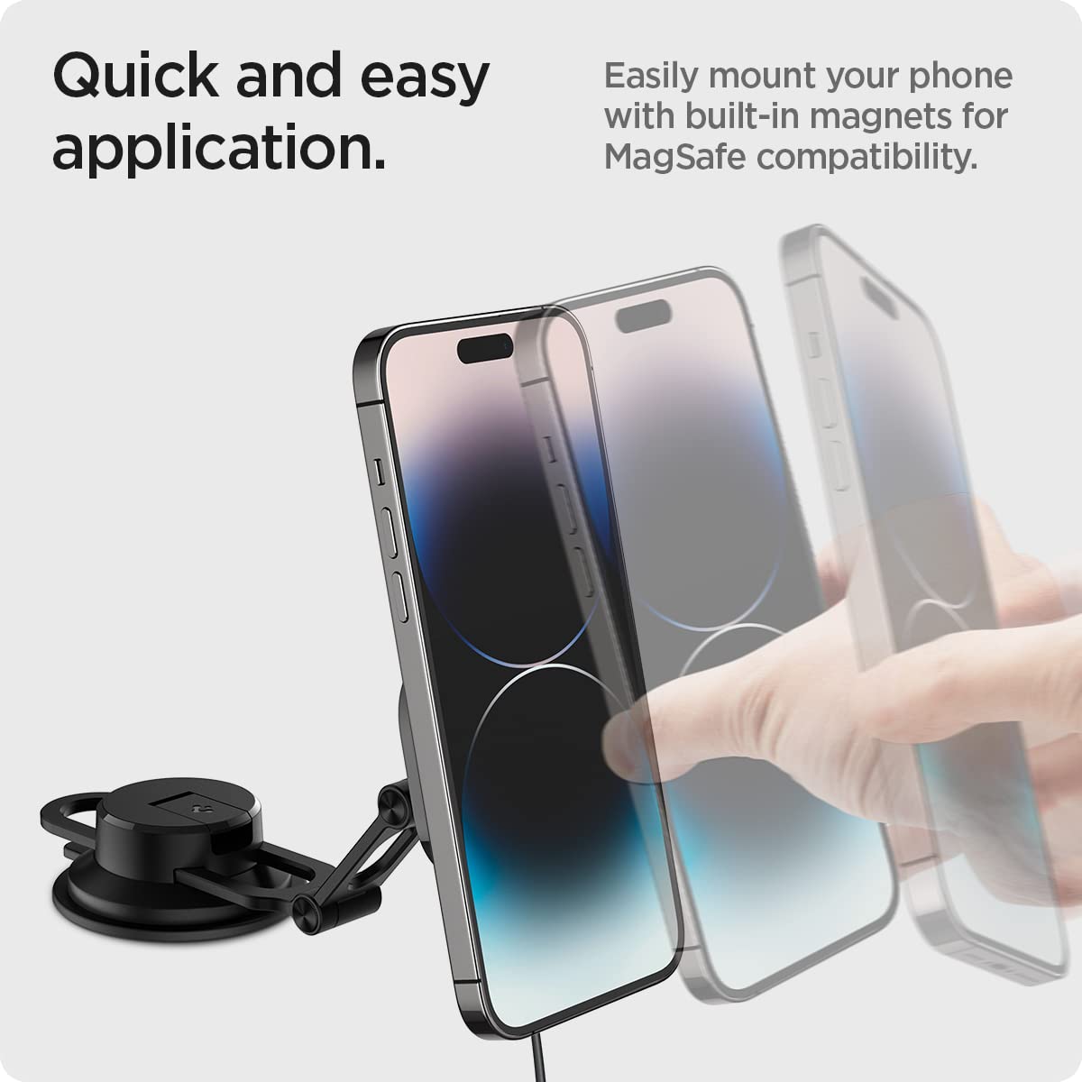 Spigen OneTap Pro 3 (MagFit) Designed for MagSafe Wireless Charger Dashboard, Windshield, & Screen Car Mount Compatible with iPhone 16 Pro Max, 16 Pro, 16 Plus, 15, 14, 13, and 12 Series