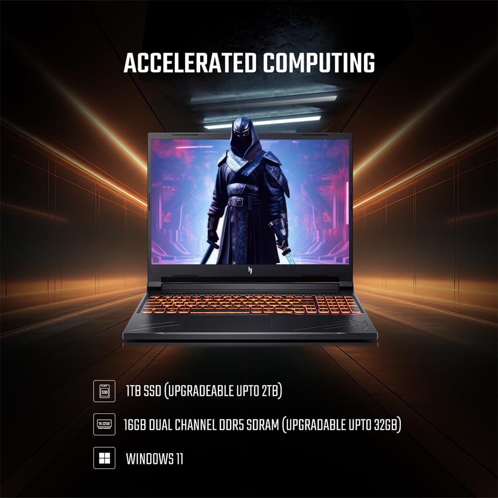 Acer Nitro V 16 AI-Powered Gaming Laptop AMD Ryzen 7-8845HS Processor with RTX 4060 8GB Graphics (16GB DDR5/1TB SSD/Win11 Home/WiFi6/165Hz/57Whr) ANV16-41, 16" WUXGA IPS Display, Obsidian black, 2.5KG