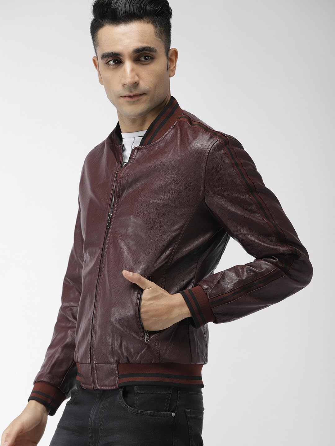 The Indian Garage Co Polyurethane (Pu) Men's Slim Fit Standard Length Jacket