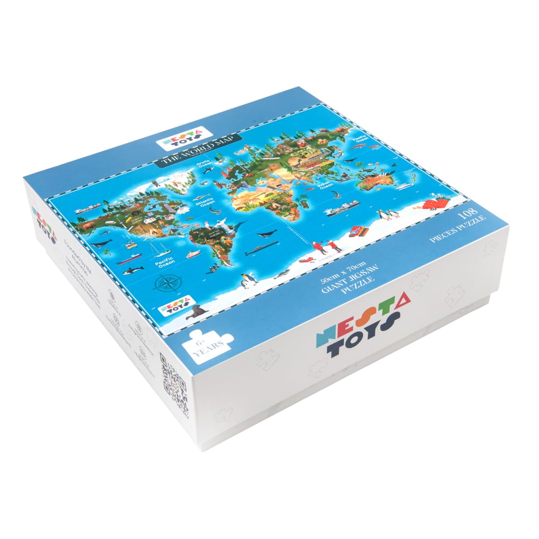 NESTA TOYS - World Map Jigsaw Puzzle for Kids (108 pcs, 70 x 50 cm) | Jumbo Floor Puzzle | Educational Toy (6+ Years)