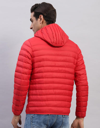 Monte Carlo Mens Solid Red Hooded Full Sleeve Jacket