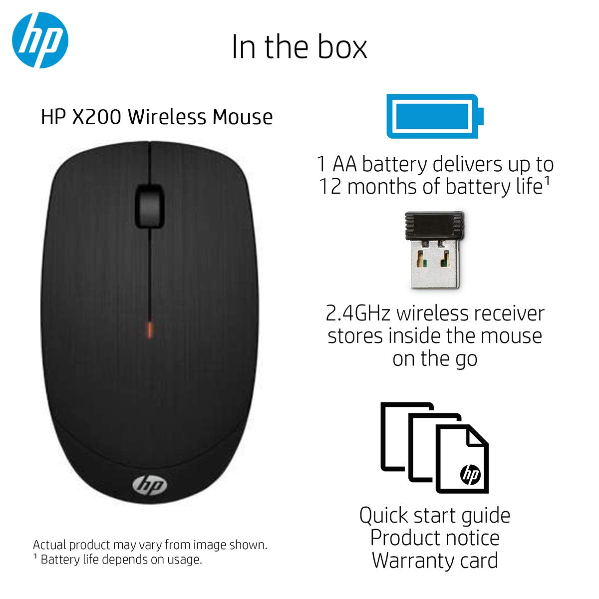 HP X200 Wireless Mouse with 2.4 GHz Wireless connectivity, Adjustable DPI up to 1600, ambidextrous Design, and 18-Month Long Battery Life. 3-Years Warranty (6VY95AA)