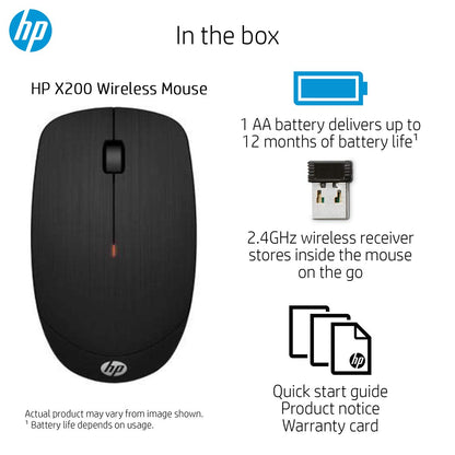 HP X200 Wireless Mouse with 2.4 GHz Wireless connectivity, Adjustable DPI up to 1600, ambidextrous Design, and 18-Month Long Battery Life. 3-Years Warranty (6VY95AA)