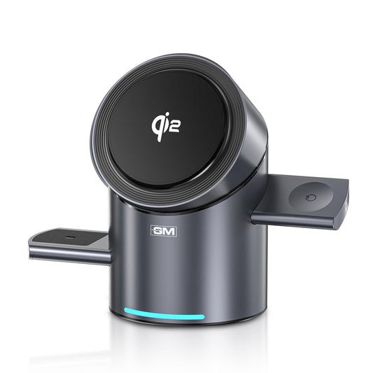 GM G+ iSmart Qi2 3-in-1 Magnetic Wireless Charger with Automatic Rotation|15W Fast Charging with Super Magnet|Pop-up Design|180° Touch Rotation|for iPhone Apple Watch Earbuds Qi2 Compatible Devices