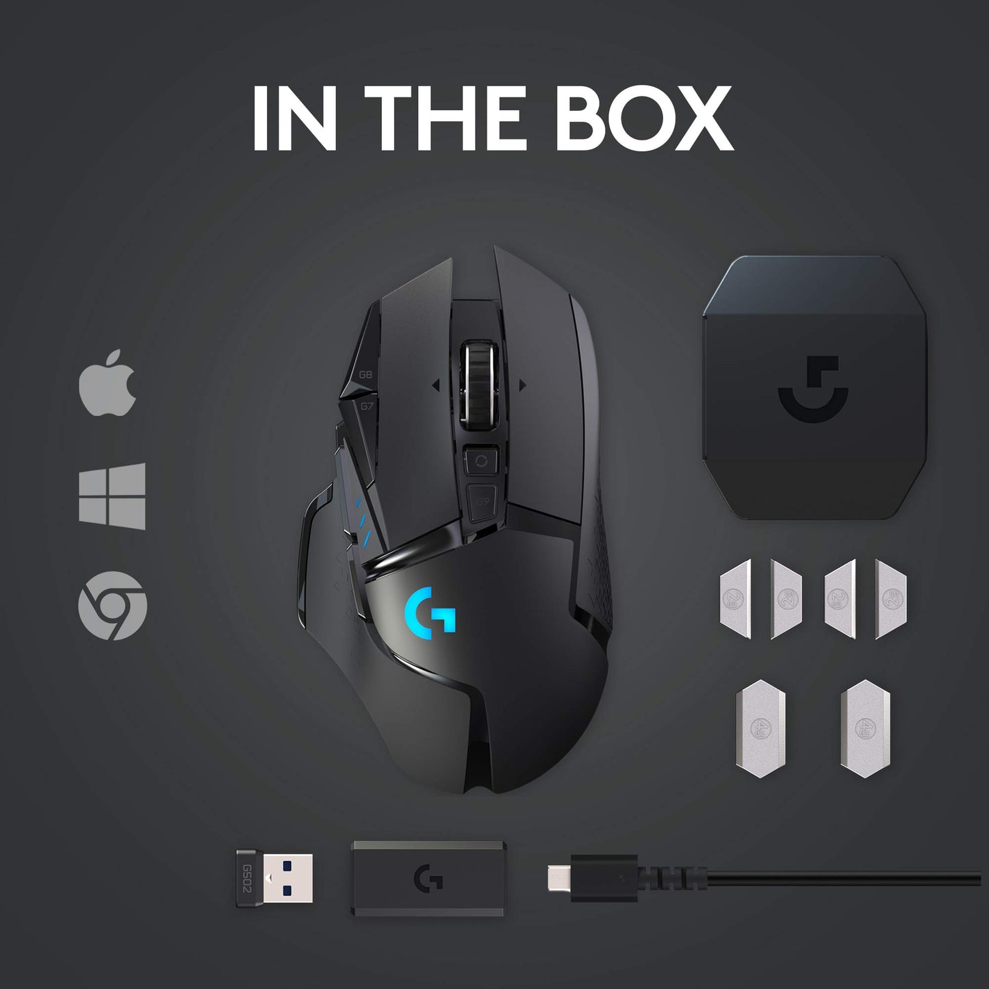 Logitech G502 Lightspeed Wireless Gaming Mouse, Hero 16K Sensor, 16,000 DPI, RGB, Adjustable Weights, 11 Programmable Buttons, Long Battery Life, On-Board Memory, PC/Mac - Black (910005569)